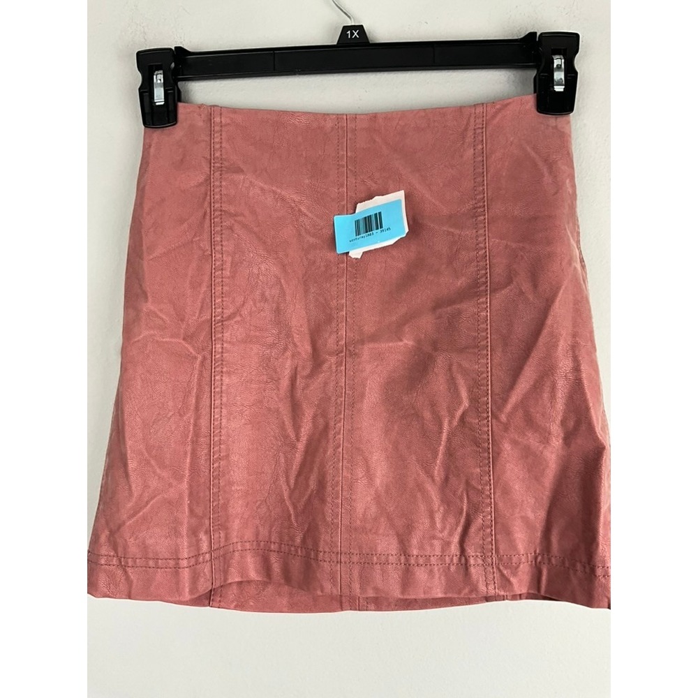Free People Women's Pink Faux Vegan Leather Mini Skirt‎ Stitched